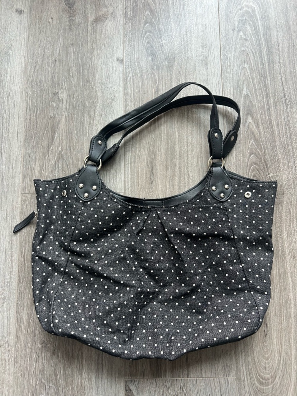 Black Polka Dot Shoulder Tote Bag
